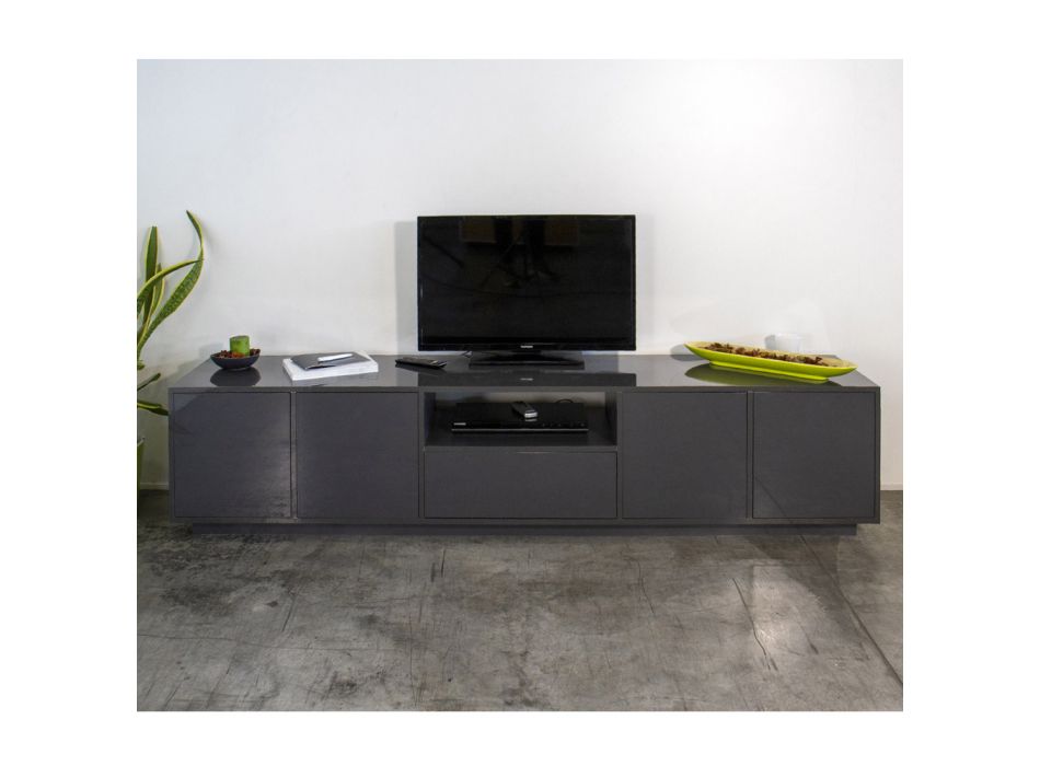 Melamine TV Cabinet with Sliding Drawer Made in Italy - Silvano Viadurini