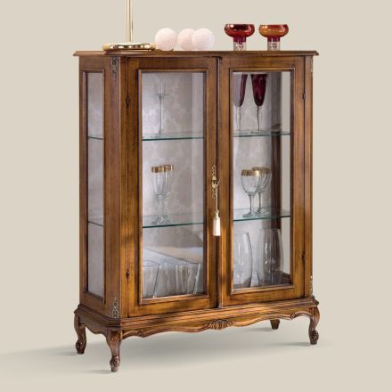 Living Room Display Cabinet in Bassano Walnut Wood Made in Italy - Ronald Viadurini