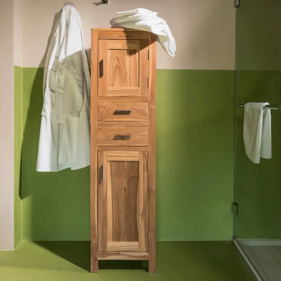 Solid Teak Bathroom Cabinet with 2 Doors and 2 Drawers - Posillipo Viadurini