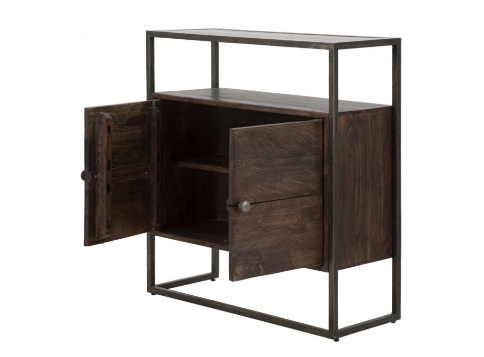 Industrial Style Iron and Acacia Wood Storage Cabinet - Cacio Viadurini