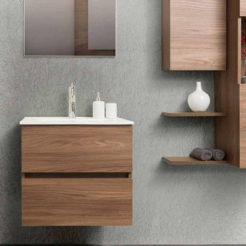 Suspended Design Bathroom Furniture in Melamine Walnut - Becky