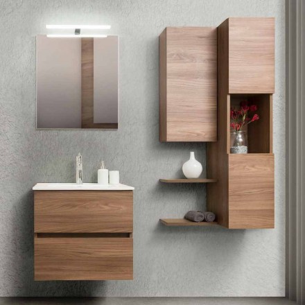 Suspended Design Bathroom Furniture in Melamine Walnut - Becky Viadurini