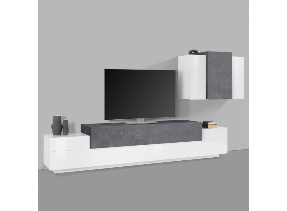 Living Room Furniture Tv Stand and Wall Unit Glossy White Wood 3 Finishes - Therese Viadurini