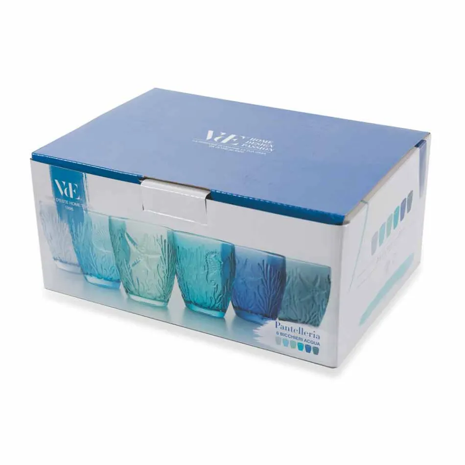 Modern Blue Colored Glasses 6 Pieces Water Service - Mazara Viadurini