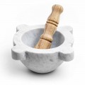 Mortar in White Carrara Marble with Wooden Pestle Made in Italy - Winda