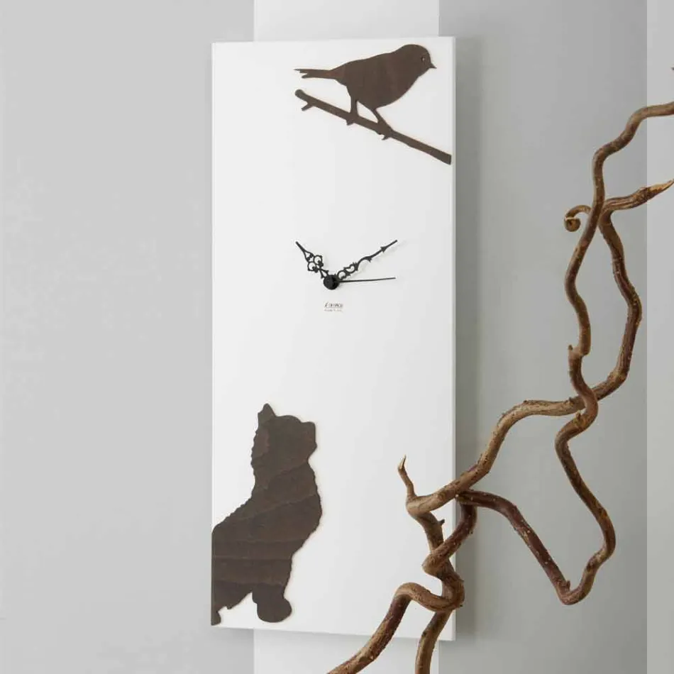 White Wall Clock with Wooden Animal Decorations Modern Design - Suspense Viadurini