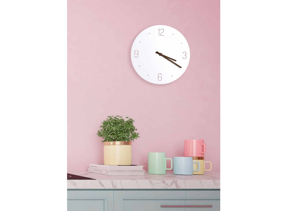 Classic Design Wall Clock in White Round Wood Laser Cut - Jovial Viadurini
