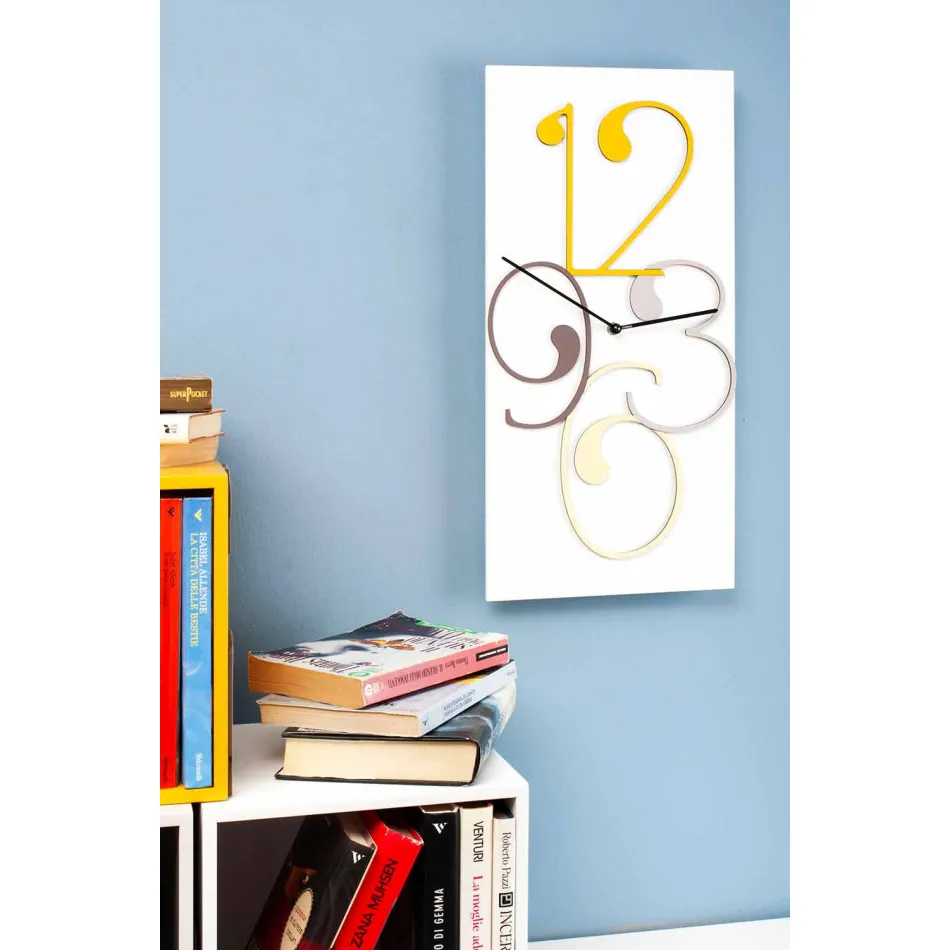 Wall Clock Colored Wood and White Modern Rectangular Design - Mathematics Viadurini