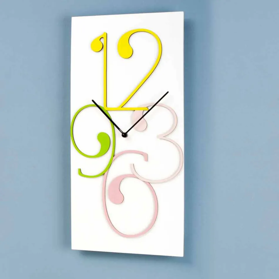 Wall Clock Colored Wood and White Modern Rectangular Design - Mathematics Viadurini