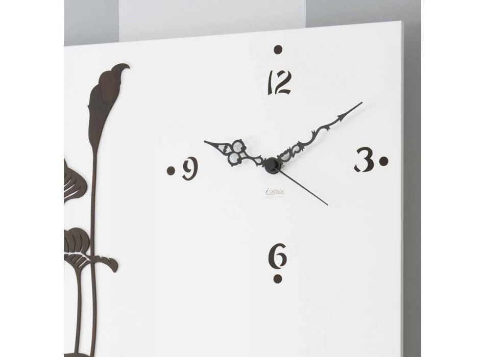 Modern Rectangular Wall Clock in Decorated White Wood - Crocus Viadurini