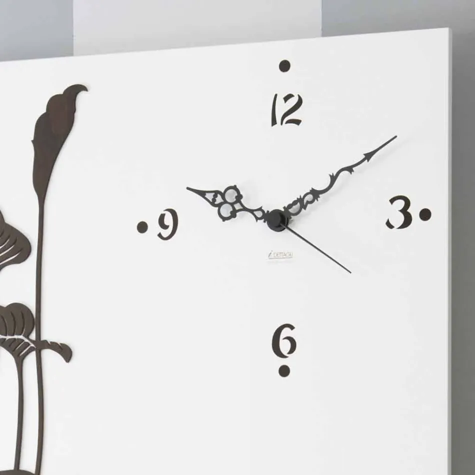 Modern Rectangular Wall Clock in Decorated White Wood - Crocus Viadurini