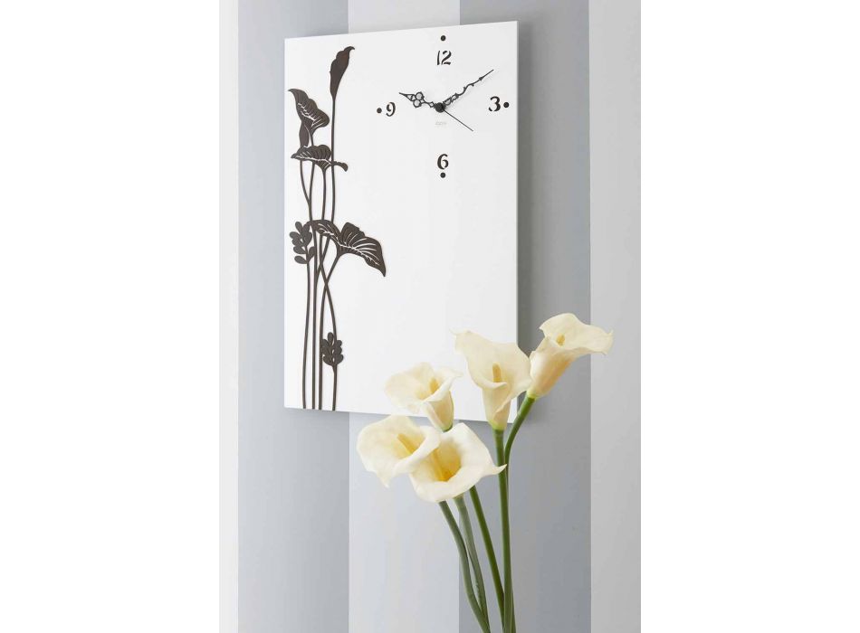 Modern Rectangular Wall Clock in Decorated White Wood - Crocus Viadurini