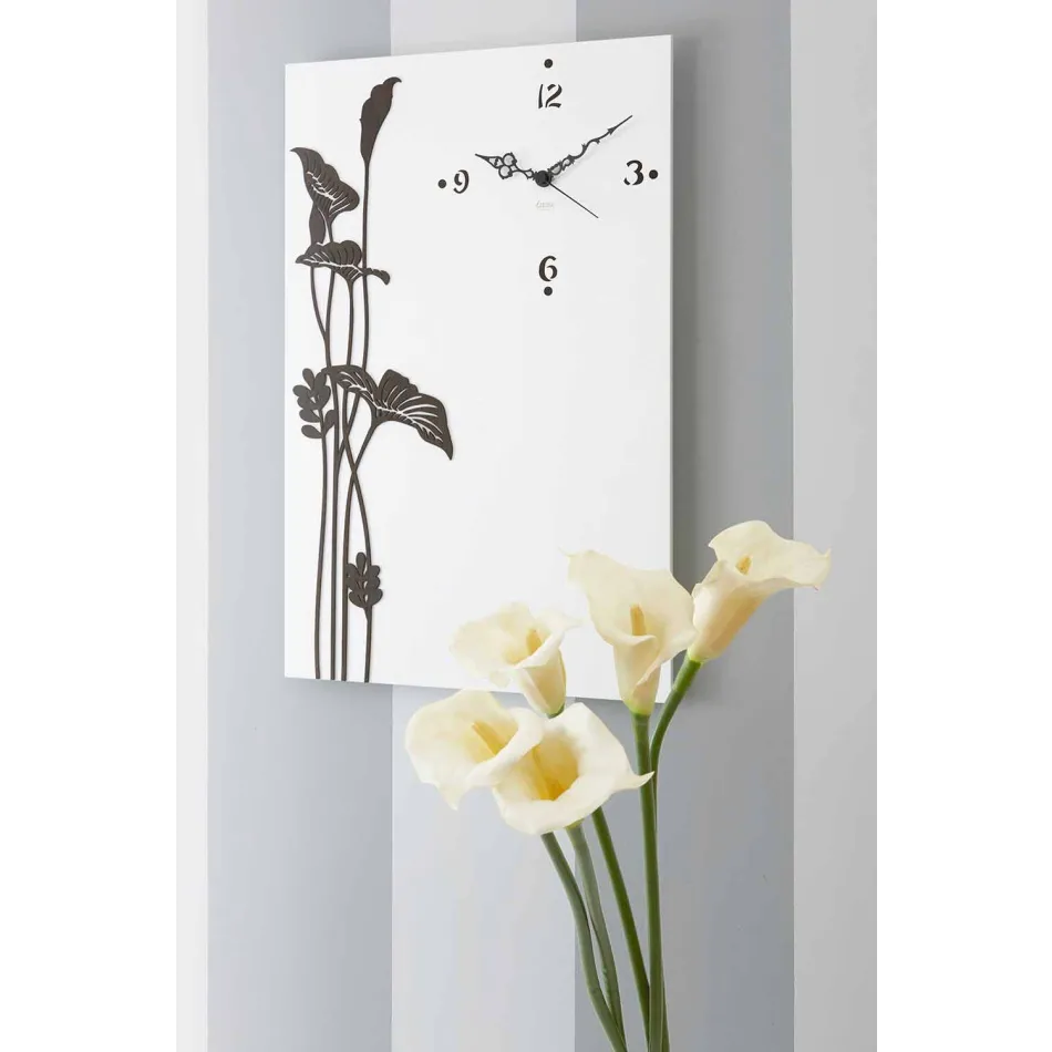 Modern Rectangular Wall Clock in Decorated White Wood - Crocus Viadurini