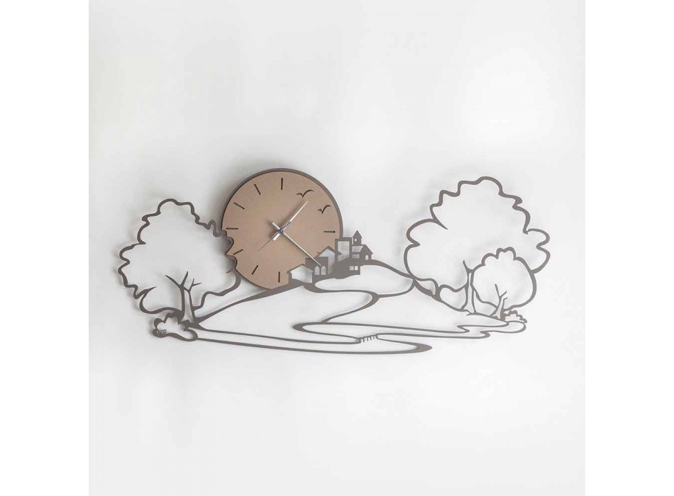 Wall Clock with Landscape in Black Iron or Mud Made in Italy - Paesello Viadurini