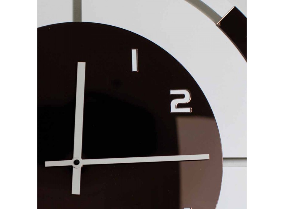 Wall Clock in White Wood and Bronze Decorations of Modern Design - Mavia Viadurini