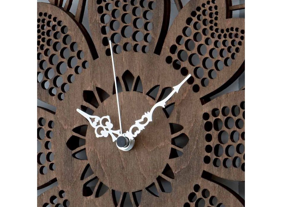 Wall Clock in Light or Dark Wood with a Modern Flower Design - Aquilegia Viadurini