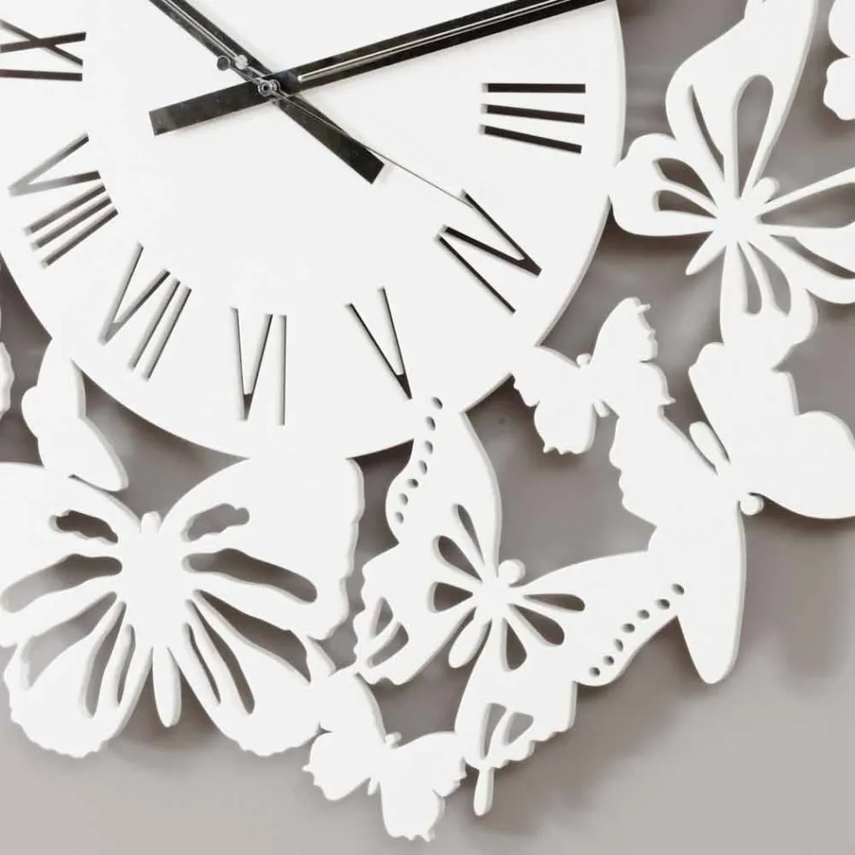 Wall Clock Colored Wood Modern Design Decorated with Butterflies - Papilio Viadurini