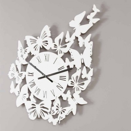 Wall Clock Colored Wood Modern Design Decorated with Butterflies - Papilio Viadurini