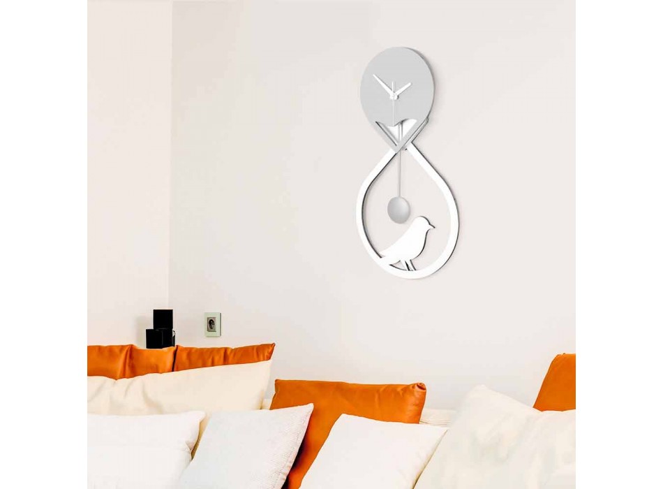 White and Gray Stylized Modern Design Wall Pendulum Clock - Thebes Viadurini