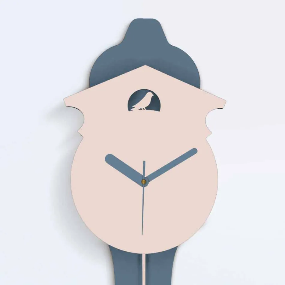 Modern Gray and Pink Design Wall Pendulum Clock in Wood - Cuckoo Viadurini