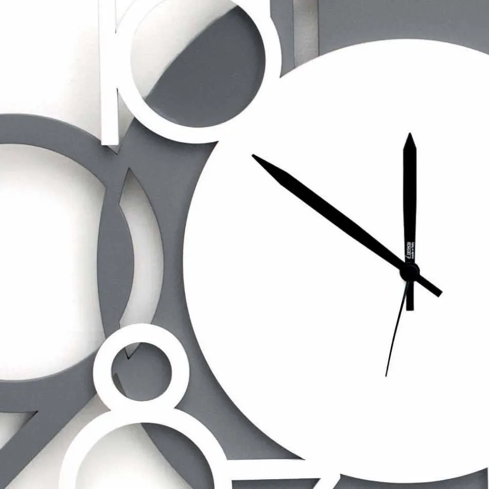 Large and Modern Design Wall Clock in White and Gray Wood - Digit Viadurini