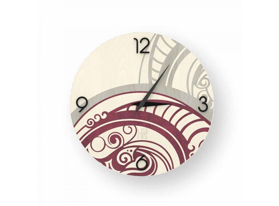 Adro abstract design wall clock made of wood, made in Italy
