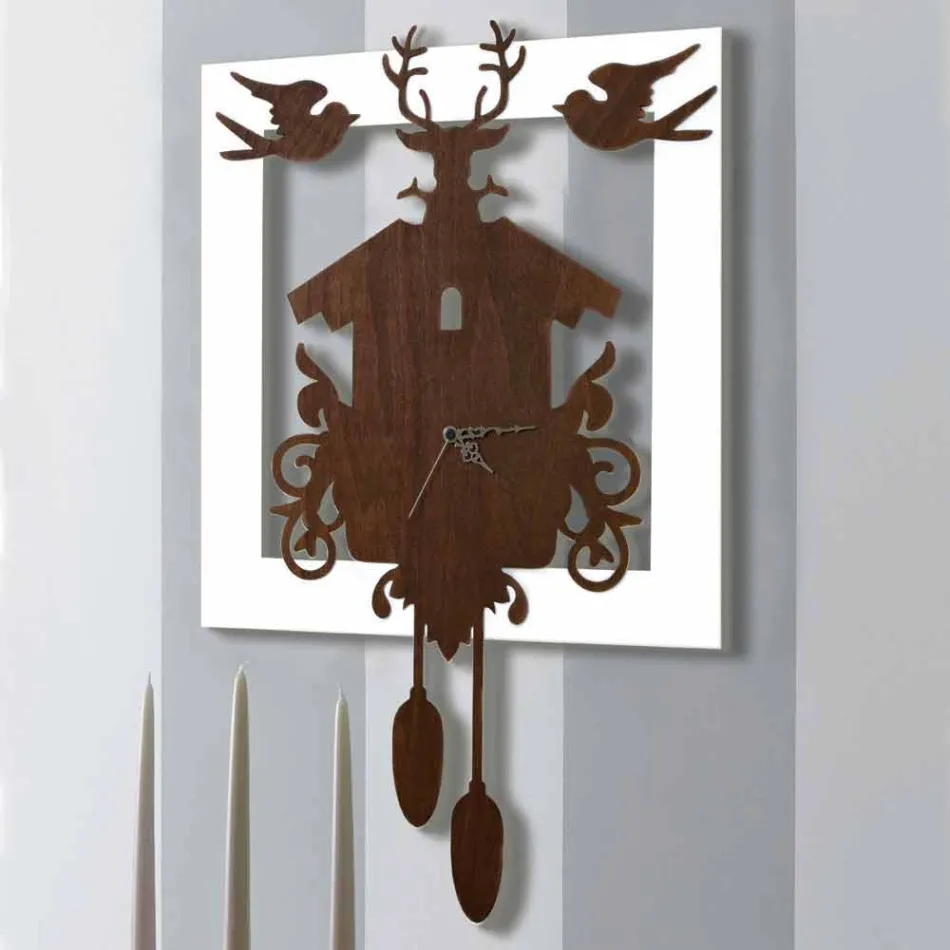 Modern Design Wall Clock in Decorated Dark Wood and White - Fairy Tale Viadurini