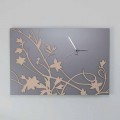 Modern Design Rectangular Gray Wall Clock in Decorated Wood - Gallium