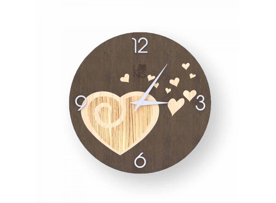 Wooden wall clock with Todi hearts, made in Italy Viadurini