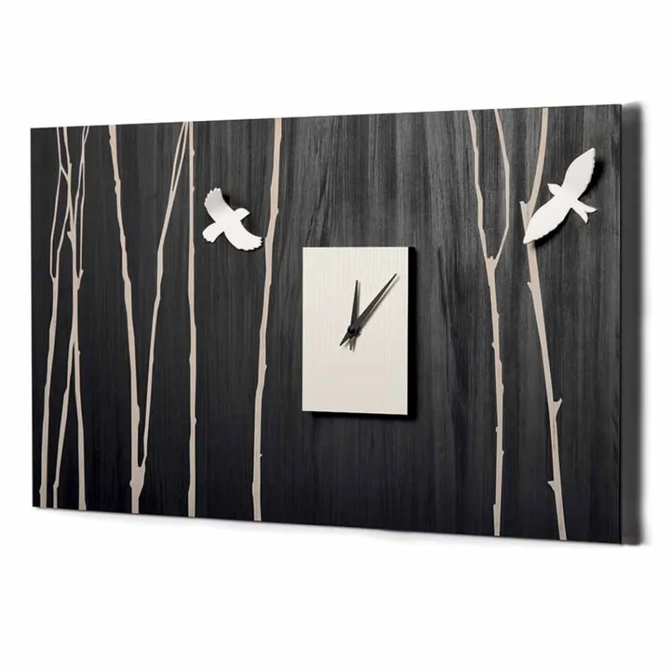 Wooden Wall Clock with Three-dimensional Design Decorations - Forrest Viadurini