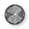 Design wall clock made of decorated wood Arce, produced in Italy