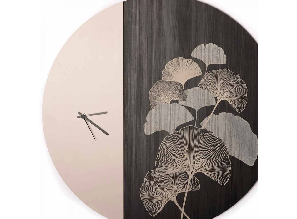 Round Design Wooden Wall Clock with Decorations, 2 Finishes - Ginkgo Viadurini