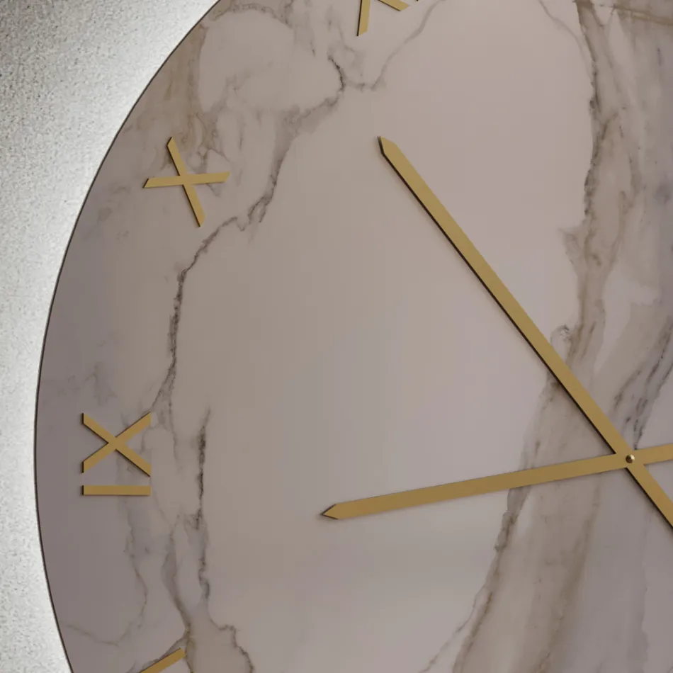 Calacatta Marble Effect Glass Wall Clock with Brass Hands - Axis Viadurini