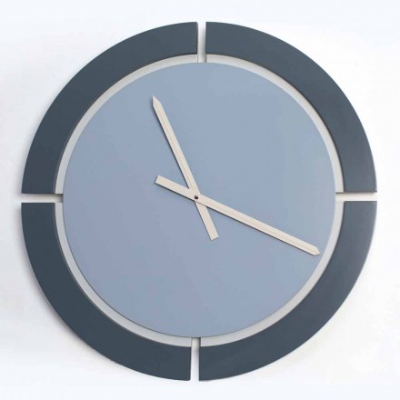 Modern Design Round Wall Clock in Avio Blue White Wood - Savio Viadurini