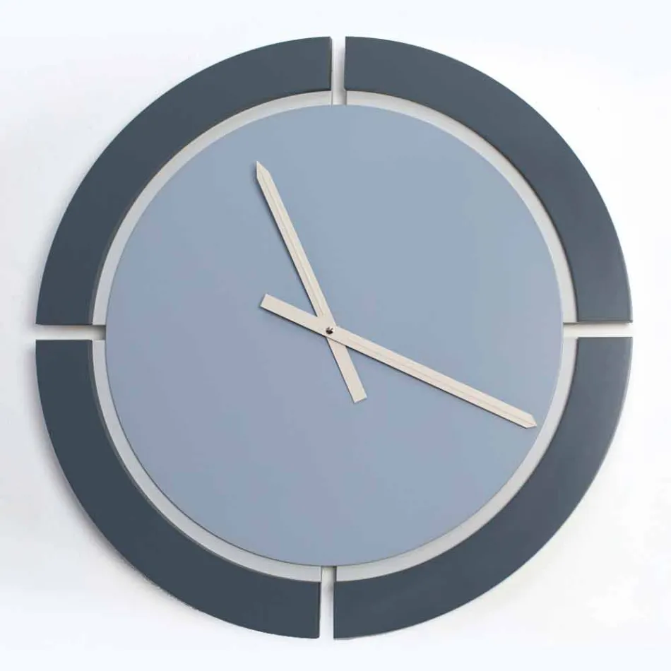 Modern Design Round Wall Clock in Avio Blue White Wood - Savio Viadurini