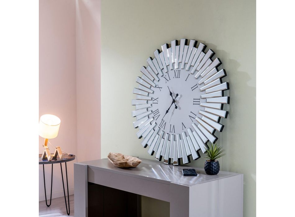 Round Decorative Wall Clock in Mdf and Mirror Glass - Tosco Viadurini
