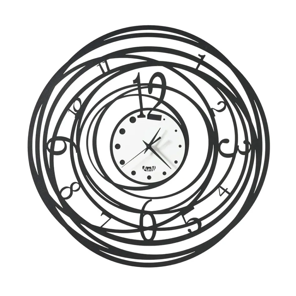 Round Wall Clock in Iron Decorated Design in 3 Colors - Doric Viadurini