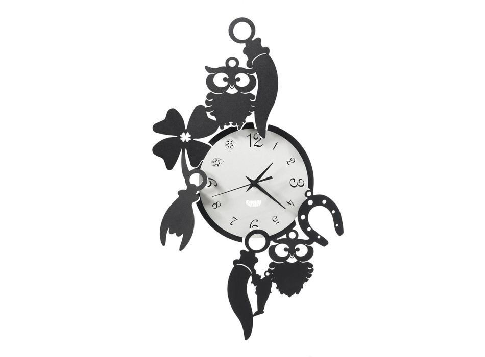 Round Design Iron Wall Clock with Fortuna Decorations - Tibio Viadurini