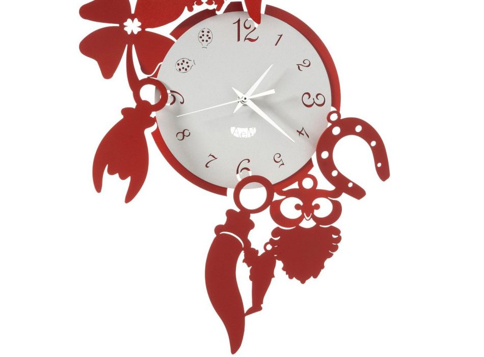 Round Design Iron Wall Clock with Fortuna Decorations - Tibio Viadurini