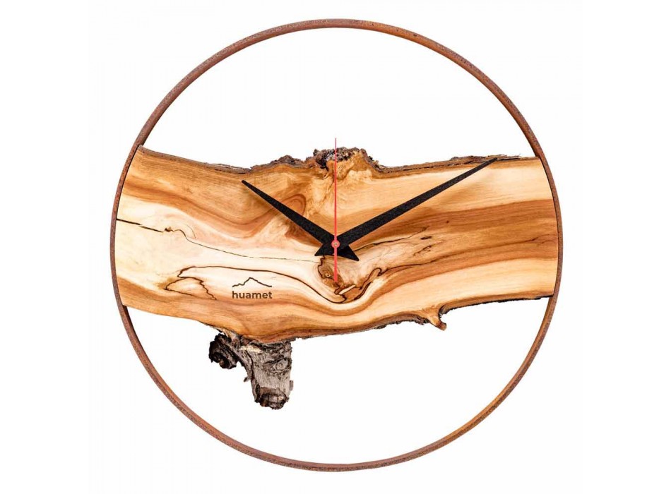 Round Wall Clock in Solid Apple Wood Made in Italy - Sirmione Viadurini