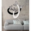 Modern design wall clock Zenia with elegant butterflies, ivory/black