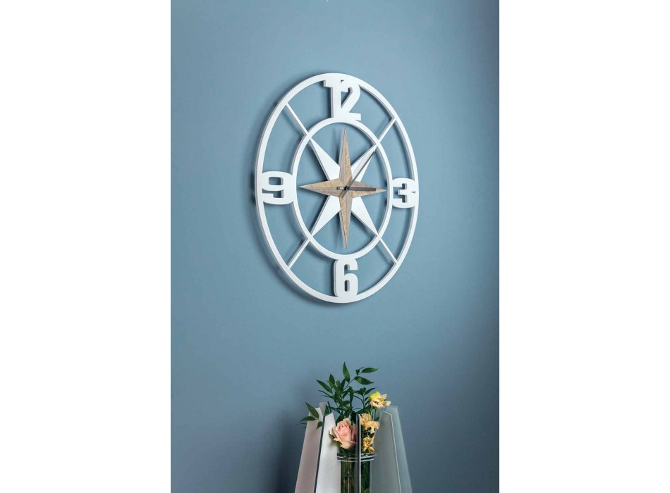 Large Design Wall Clock in White and Brown Shabby Wood - Hinge Viadurini