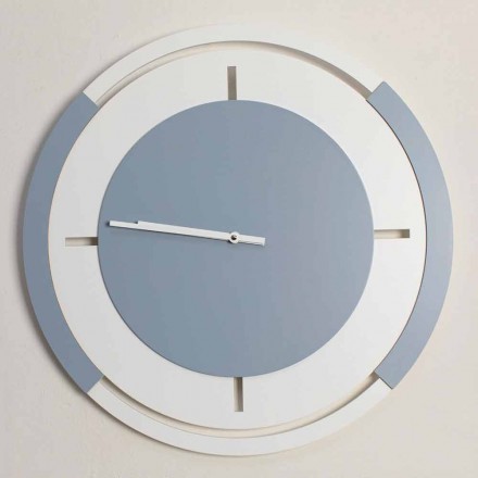 Large Round Classic Design Wall Clock in White and Avio Wood - Beppe Viadurini