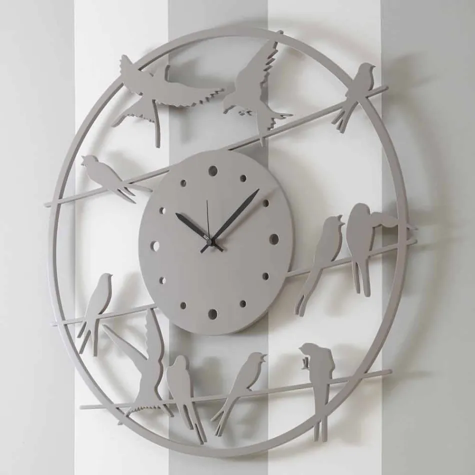 Large Wall Clock Modern Design in Round Colored Wood - Birds Viadurini