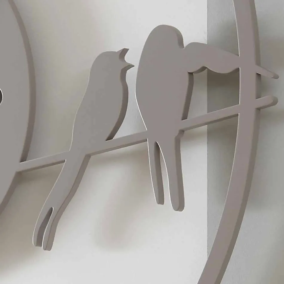 Large Wall Clock Modern Design in Round Colored Wood - Birds Viadurini