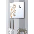 Large Square Design Wall Clock in White Wood with Flower - Florello Viadurini