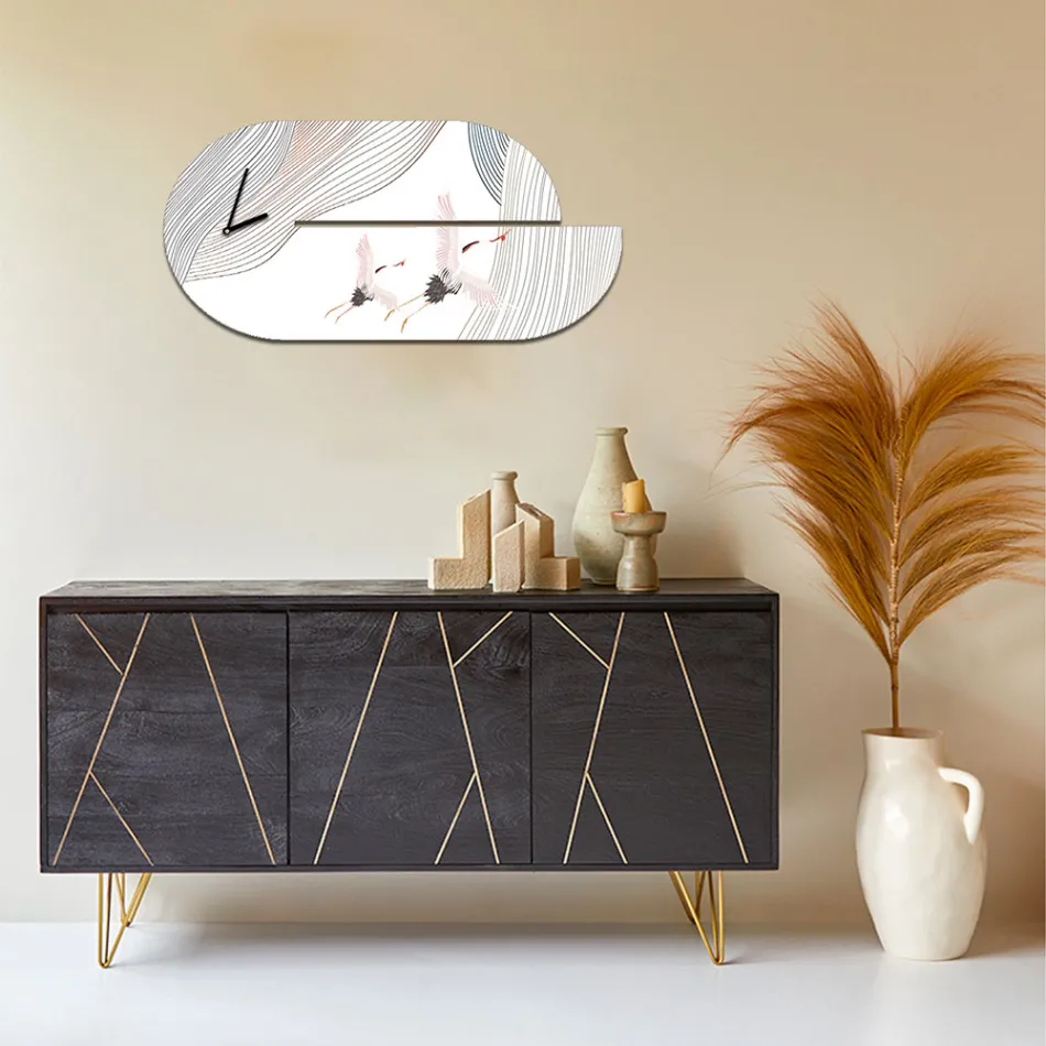 Wooden Clock with Heron Print Made in Italy - Palau Viadurini