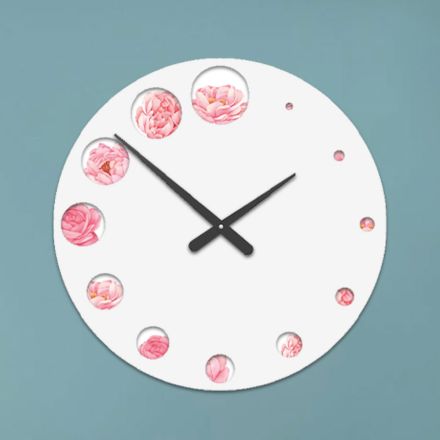 Wooden Clock with Camellia Flower Print Made in Italy - India Viadurini