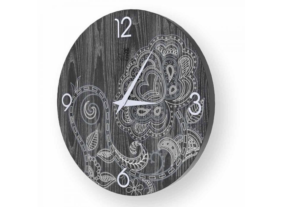 Dolo decorated wooden clock, modern design, made in Italy Viadurini