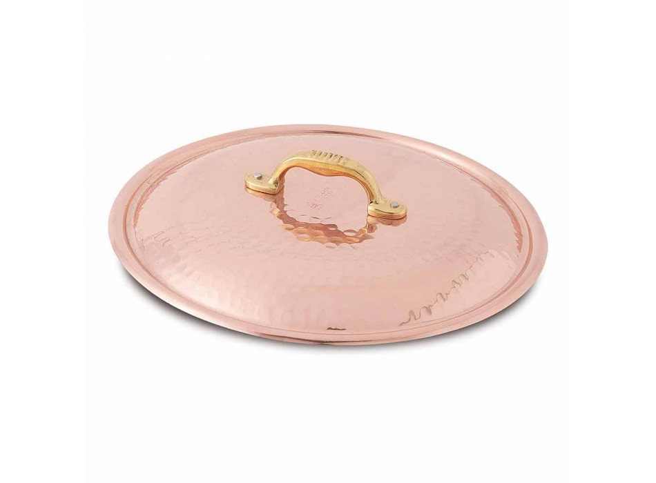 Round Pan in Tinned Copper by Hand with Handle and Lid 20 cm - Gianluigi Viadurini